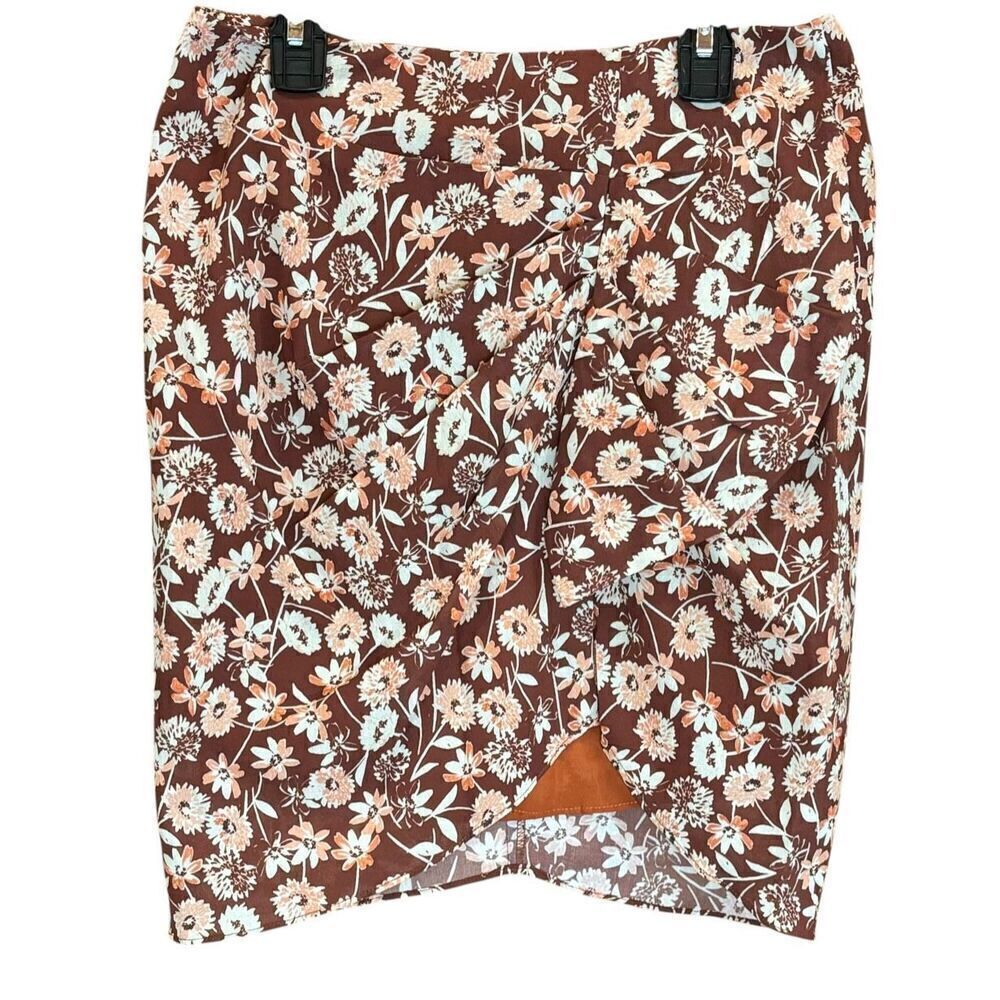 The Westside Zuri Draped Ruffle Miniskirt in Brown Print NWT Size Small
